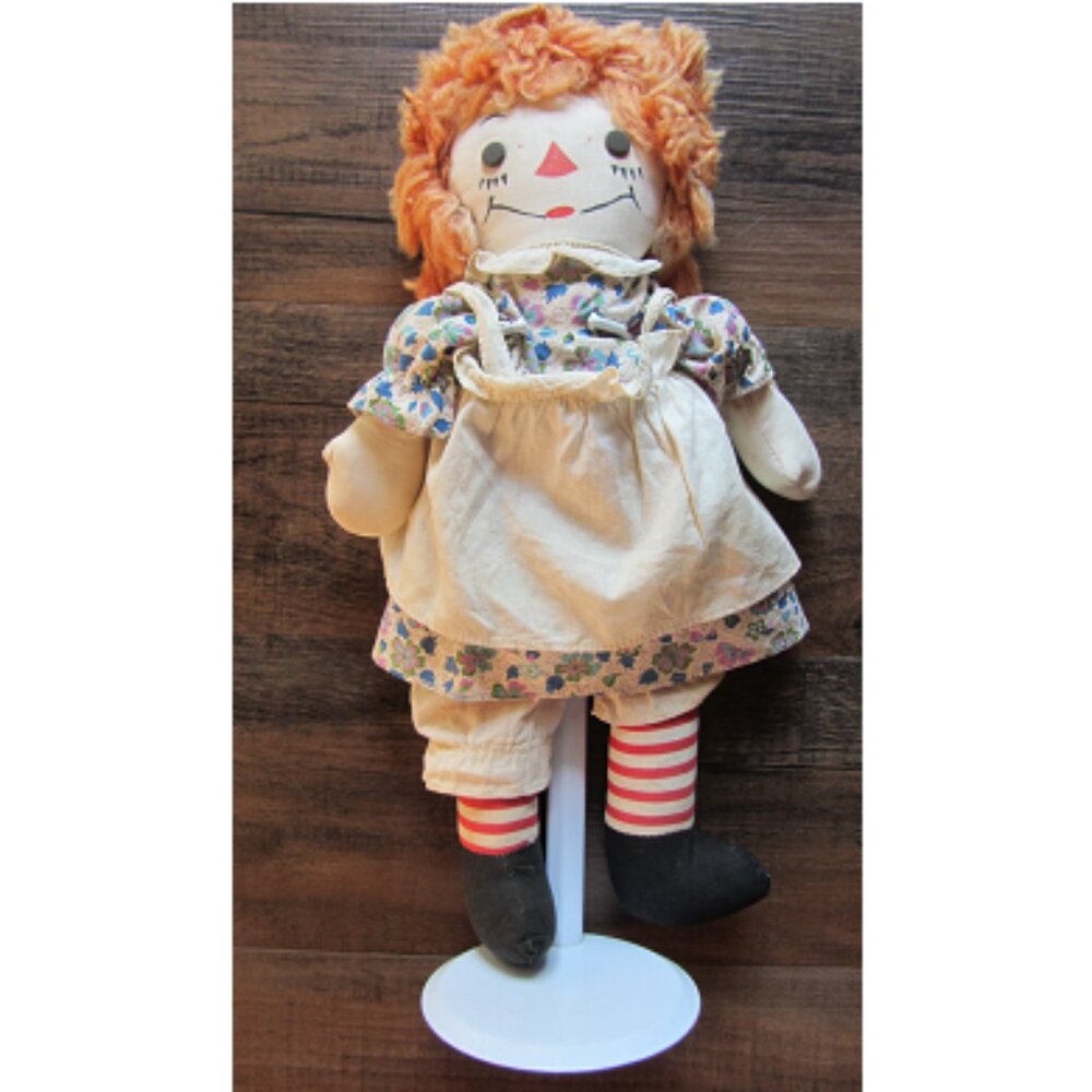 Vintage 50s Raggedy Ann 15" Rag Doll & Doll Stand Gruelle's Georgene Novelties